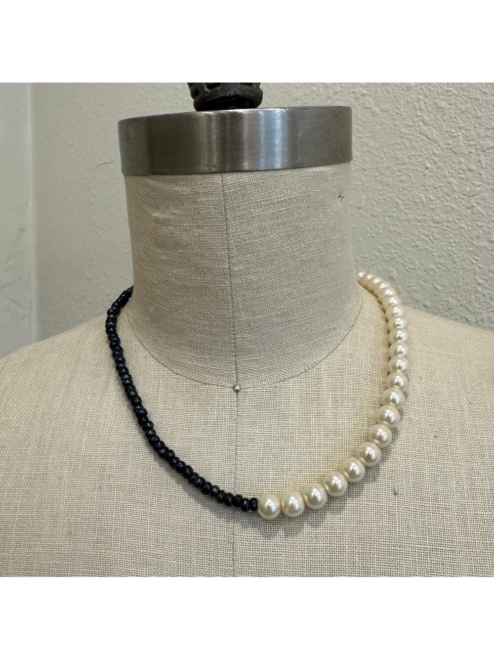 Handmade Black & Pearl Beaded Necklace